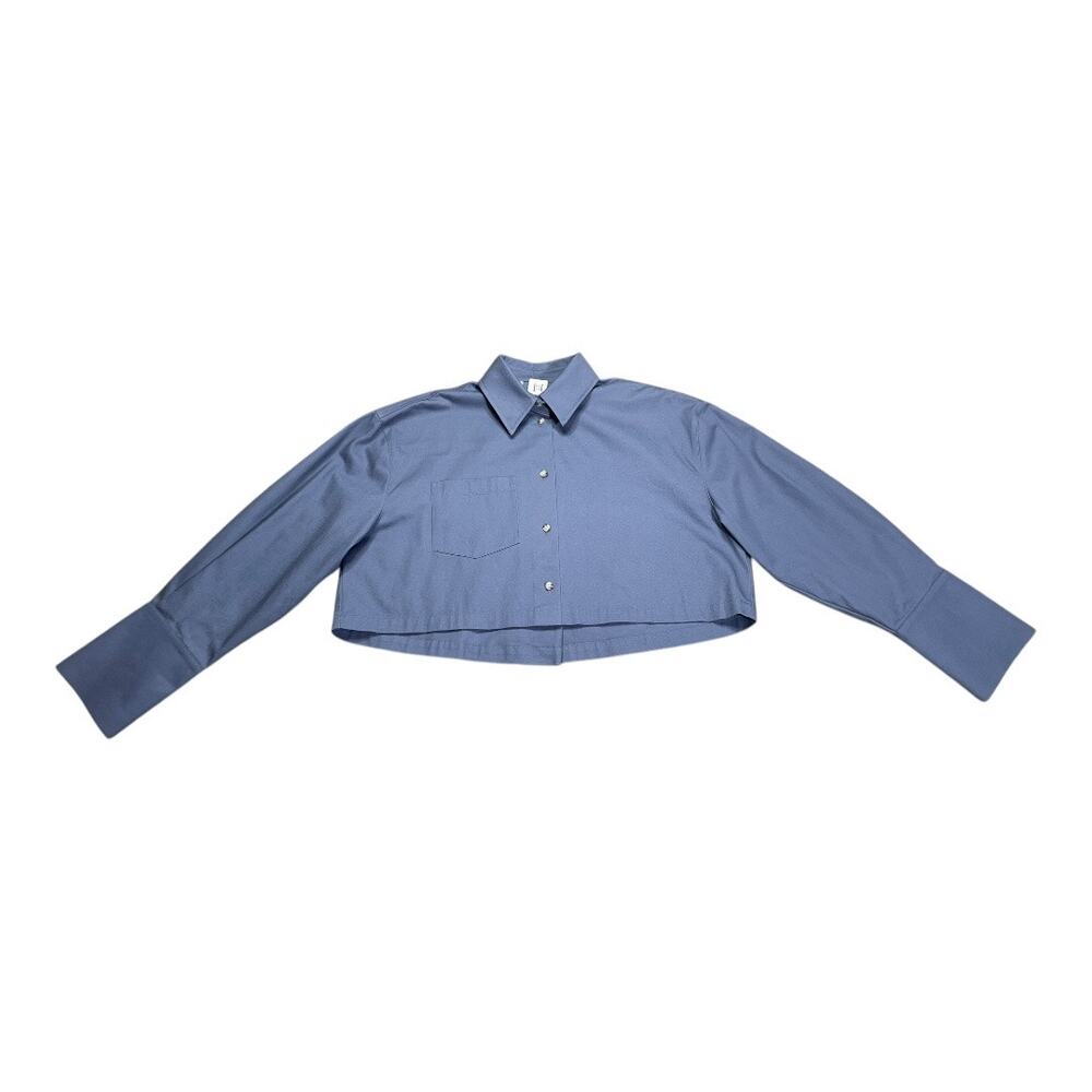 SOLD SOLD Helsa Chino Cropped Shirt Blue Gray Size XS Organic Cotton - Picture 2 of 5
